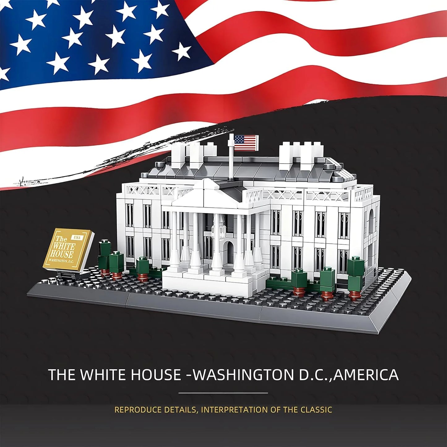 White House Model Building Block Set, a Famous Landmark Building in Washington, a Collectible Gift for Adults and Children (Composed of 770 Pieces)