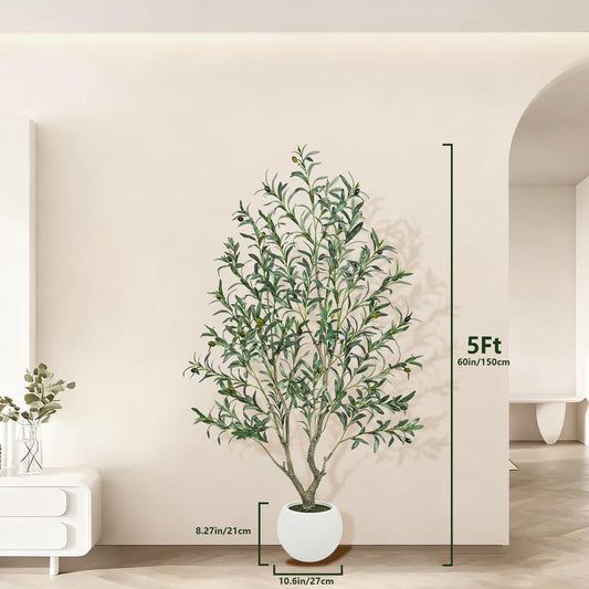Realistic Artificial Olive Tree with Thick Trunk & Lifelike Fruit – 5/6/7/8FT, Perfect for Home & Office Décor with round White Pot