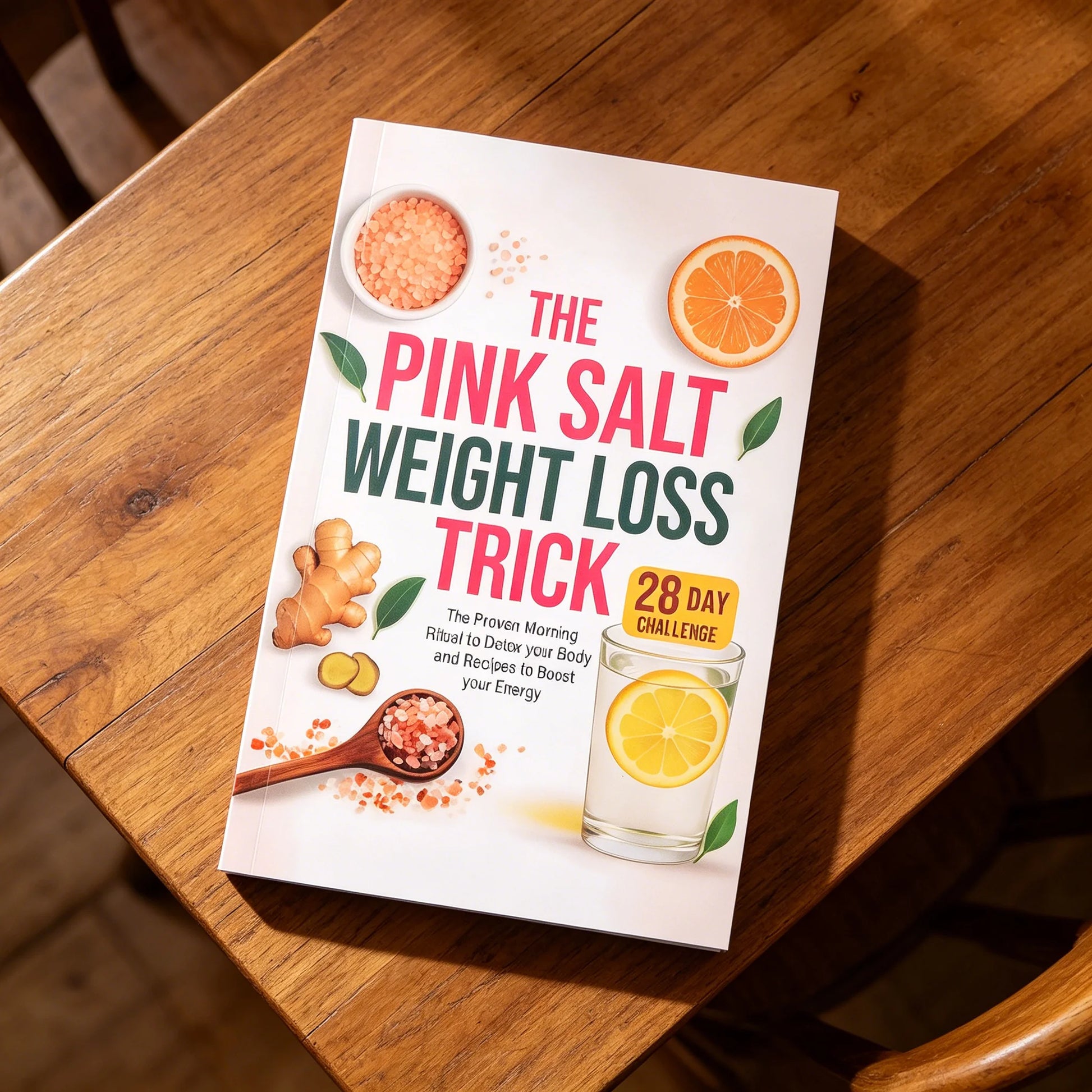 Pink Salt Morning Ritual Guide, 28-Day Wellness Challenge Book with Lemon Ginger Drink Recipes & Energy Tips