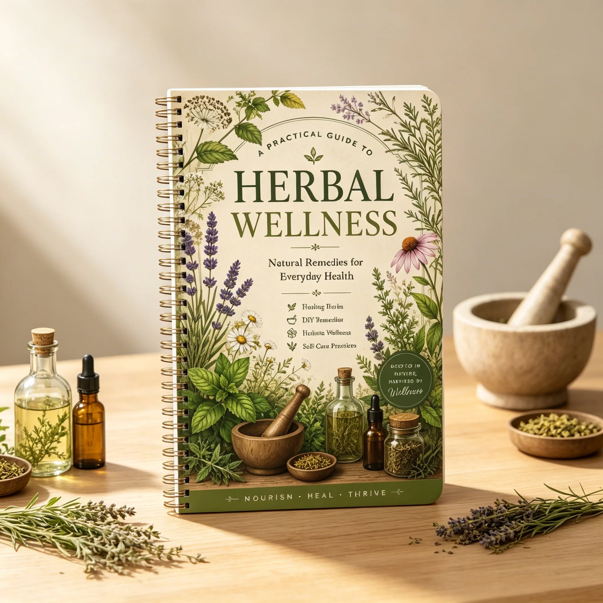 Herbal Remedies Journal A5 Spiral Notebook – Natural Wellness Planner, Lifestyle Tracker, Self Care Health Notes
