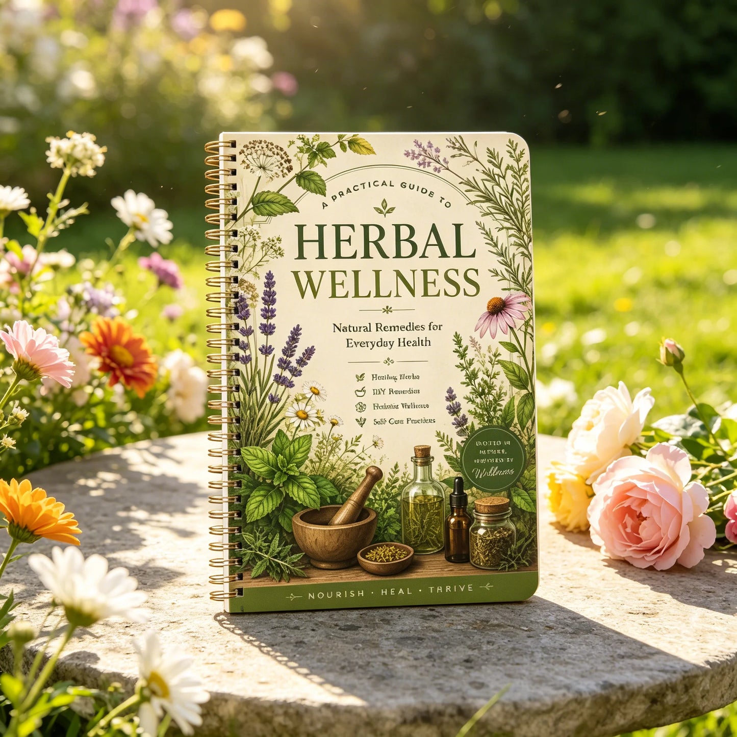 Herbal Remedies Journal A5 Spiral Notebook – Natural Wellness Planner, Lifestyle Tracker, Self Care Health Notes