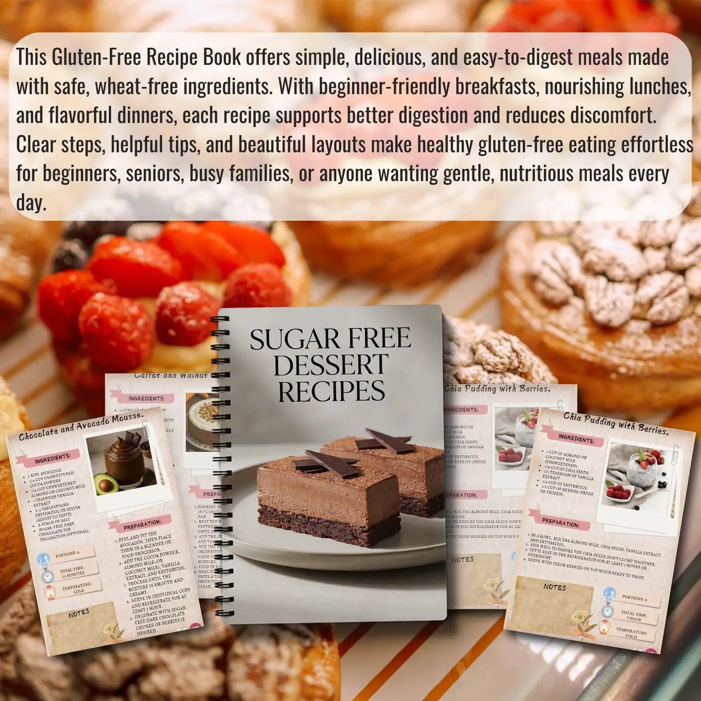 Sugar Free Dessert Recipes Notebook, Guilt-Free Healthy Sweet Treat Cookbook for Low Sugar & Keto Diets, Easy Baking & No-Bake D