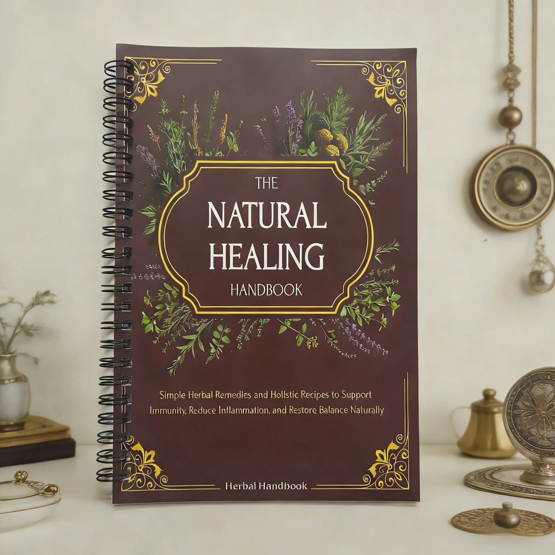 Natural Healing Handbook Spiral Bound Guide with Herbal Remedies and Recipes for Heart Health Blood Sugar Focus Boost 25X17.6Cm
