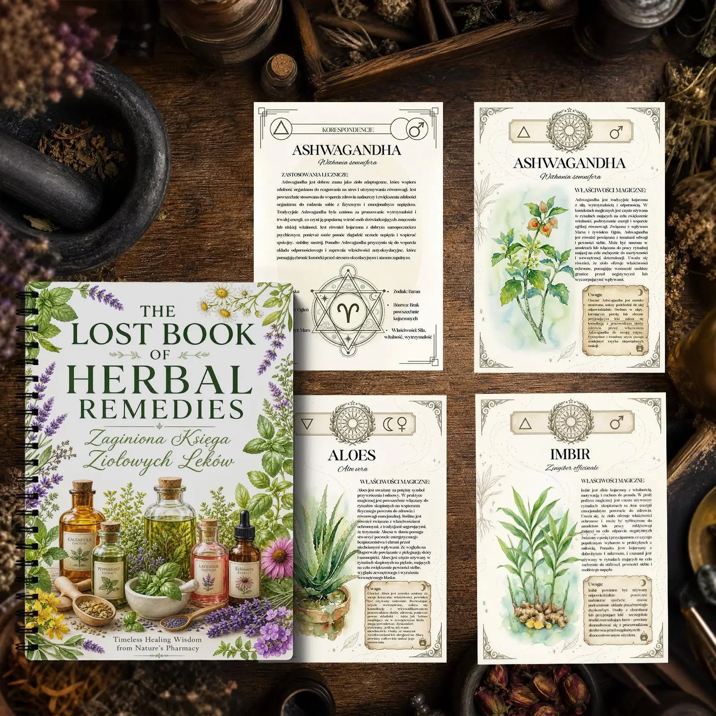 Herbal Remedies & Natural Healing Journal, Poland Language A5 Spiral Notebook for Beginners, DIY Wellness, Holistic Health Guide