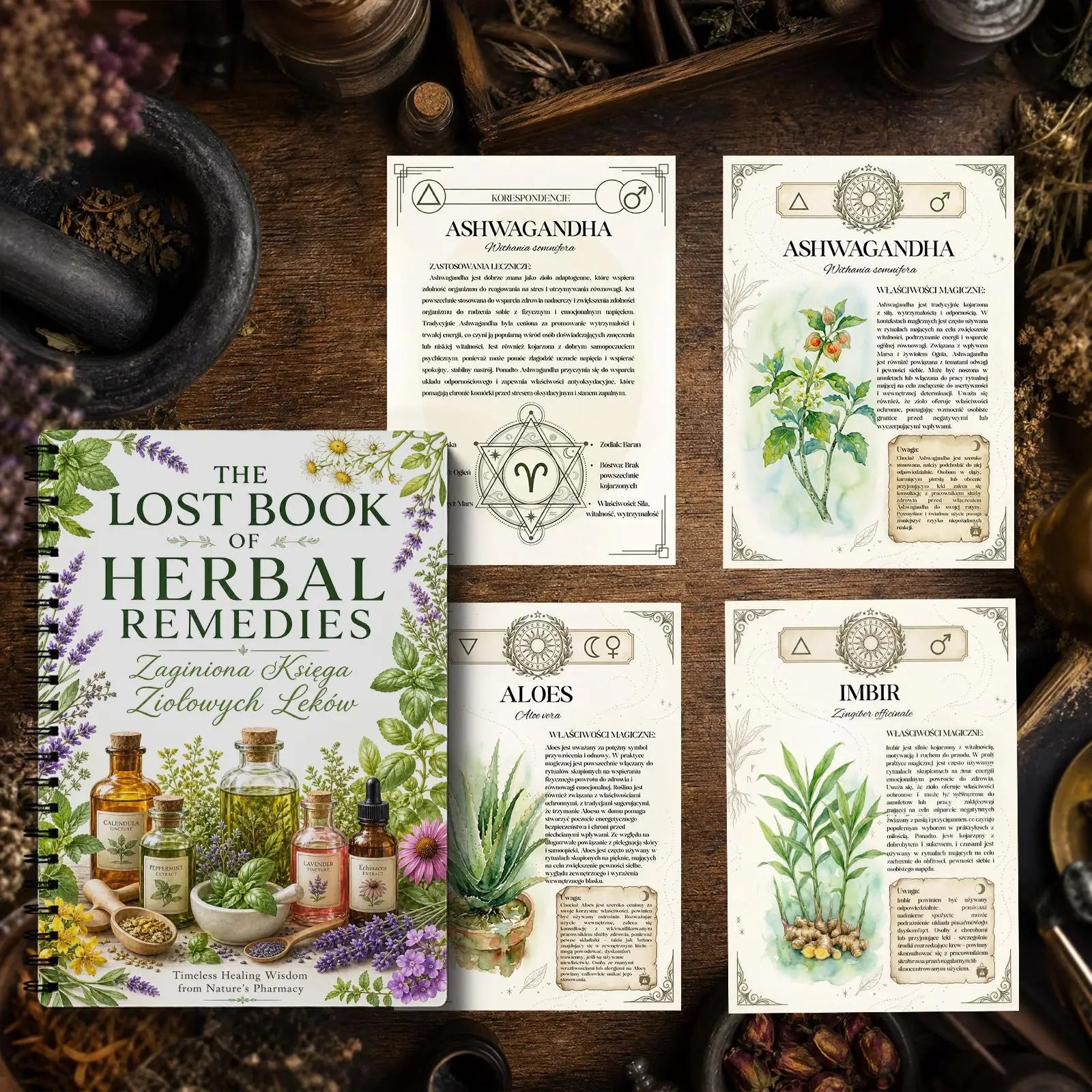 Herbal Remedies & Natural Healing Journal, Poland Language A5 Spiral Notebook for Beginners, DIY Wellness, Holistic Health Guide