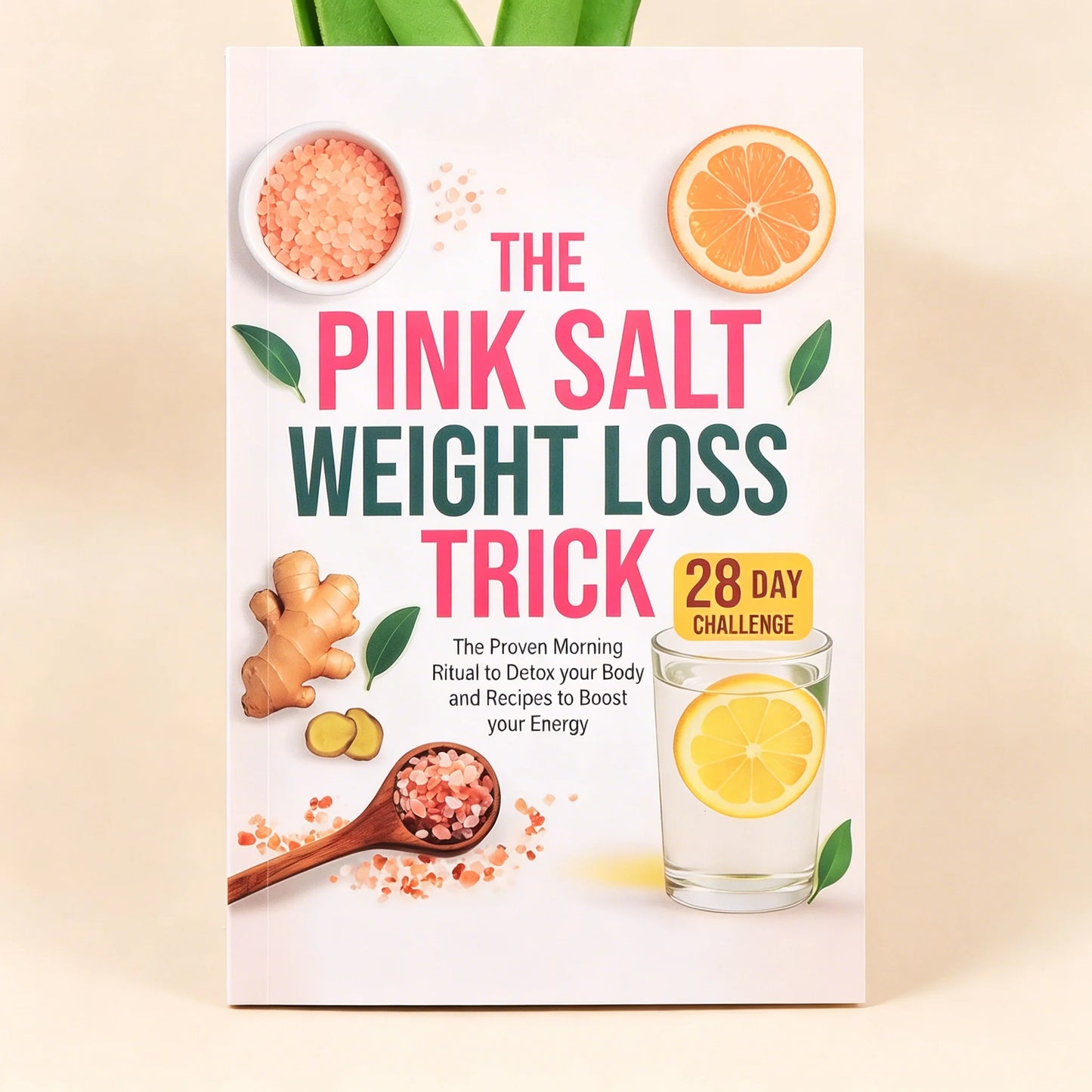 Pink Salt Morning Ritual Guide, 28-Day Wellness Challenge Book with Lemon Ginger Drink Recipes & Energy Tips